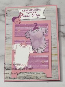 Handmade baby card featuring a pink and a white onesie from the Cutest Onesie bundle