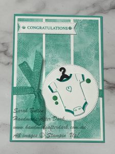 Handmade baby card featuring a green and white onesie from the Cutest Onesie bundle
