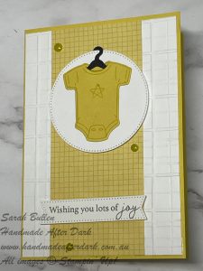 Handmade baby card featuring a yellow onesie from the Cutest Onesie bundle