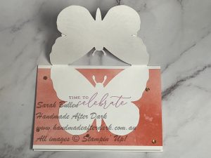 Handmade butterfly-shaped birthday card in Calypso Coral with floral accents.