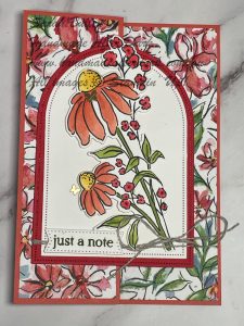 Handmade Z-fold card featuring colourful floral images in Calypso Coral and Poppy Parade.