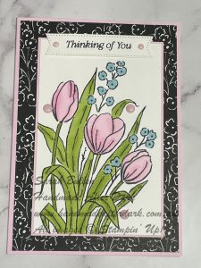 Handmade Thinking of You card featuring mixed floral images in Bubble Bath colour