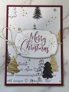 Handmade Christmas card using Modern Christmas Suite with Cherry Cobbler, Black, and White colours