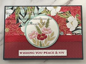 Handmade Christmas card featuring traditional holiday designs in Secret Sea, Real Red, and Pool Party colours
