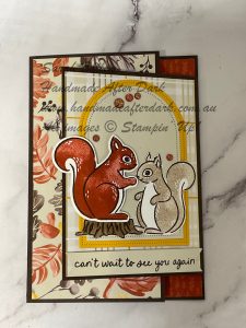 Cute squirrel friendship card made with Fluffy Squirrel bundle in Early Espresso and Crushed Curry