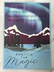 Handmade Aurora-inspired card in Balmy Blue and Blackberry Bliss.