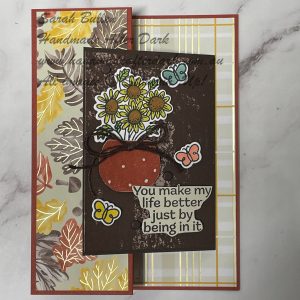 Handmade friendship card using Pop Up Petals suite with Z-fold design in Cajun Craze and Early Espresso colours