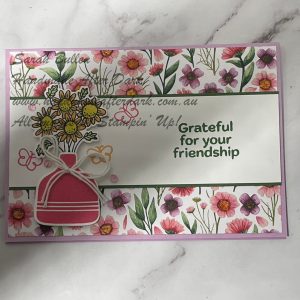 Handmade friendship pop-up card with colourful flowers in Fresh Freesia and Garden Green