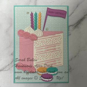 Bright birthday card featuring cake images, colorful layers, and coordinating colours from the Cake Day suite.