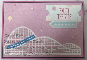 Handmade celebration card featuring heat embossed images and Petunia Pop colors from the Boardwalk Fun suite.
