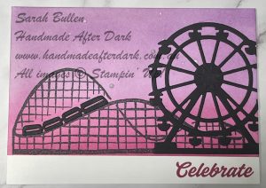 Colorful handmade celebration card with ink blending and layered images in vibrant shades
