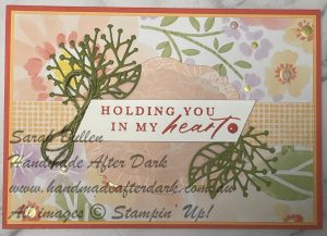 Handmade thinking of you card with Calypso Coral and Peach Pie using Beautifully Celebrated bundle