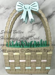 Handmade Easter card with 3D basket using Crumb Cake and Shy Shamrock colours