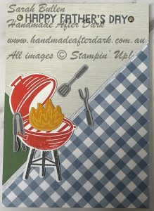 Handmade Father's Day card featuring BBQ Master bundle in beige and blue colours