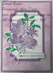 Beautiful handmade friendship card featuring Paradise Garden bundle and Highland Heather colour.