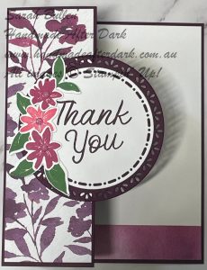 Handmade thank you card with Paradise Garden floral design and Z-fold technique in Blackberry Bliss colour