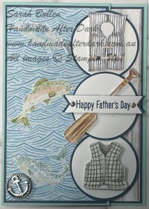 Handmade Father’s Day card featuring a waterside scene with Pool Party and Misty Moonlight colours.