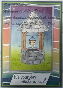 Handmade celebration card with ink blending in Misty Moonlight and Smoky Slate using Make A Wish stamp set
