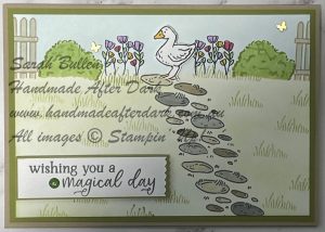 Handmade celebration card featuring ink blending, masking, and festive images using Make A Wish bundle in Crumb Cake and Old Olive