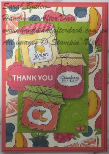 Handmade thank you card with heat embossing, featuring pink and green colours